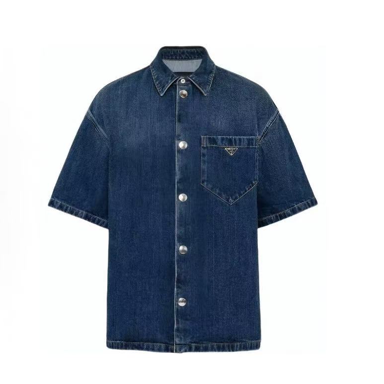 프라다 솔리드 로고 데님 루즈핏 반팔 셔츠 (X공장)