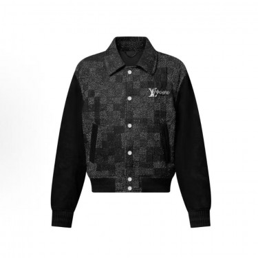 루이비통 가죽 스톤 장식 벨벳 체크 보머 자켓 블랙  (X공장)