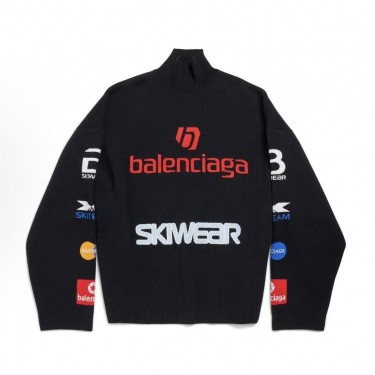 발렌시아가 스키 컬렉션 로고 자카드 터틀넥 니트 블랙  (X공장)