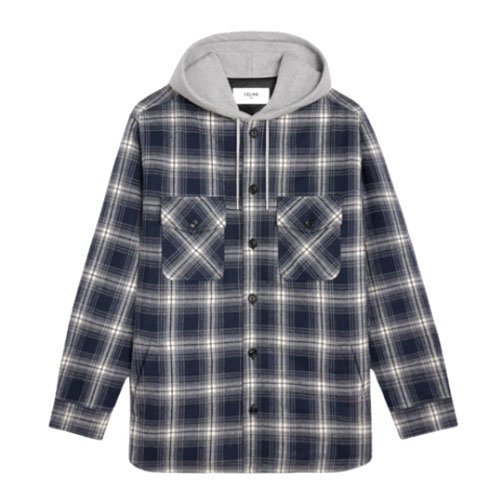 셀린느체크 캐시미어 후드 셔츠 자켓 (X공장)