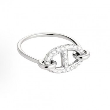 에르메스 뉴 파랑돌 로고 다이아몬드 링 여성 실버