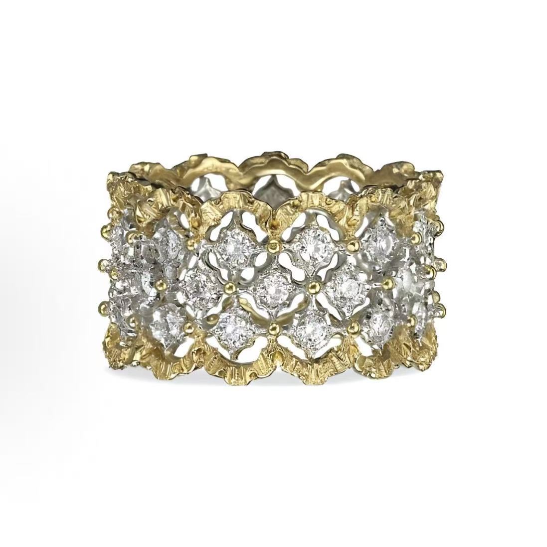 부첼라티 오픈워크 장식 다이아몬드 화이트·옐로우 골드 링 여성용 골드