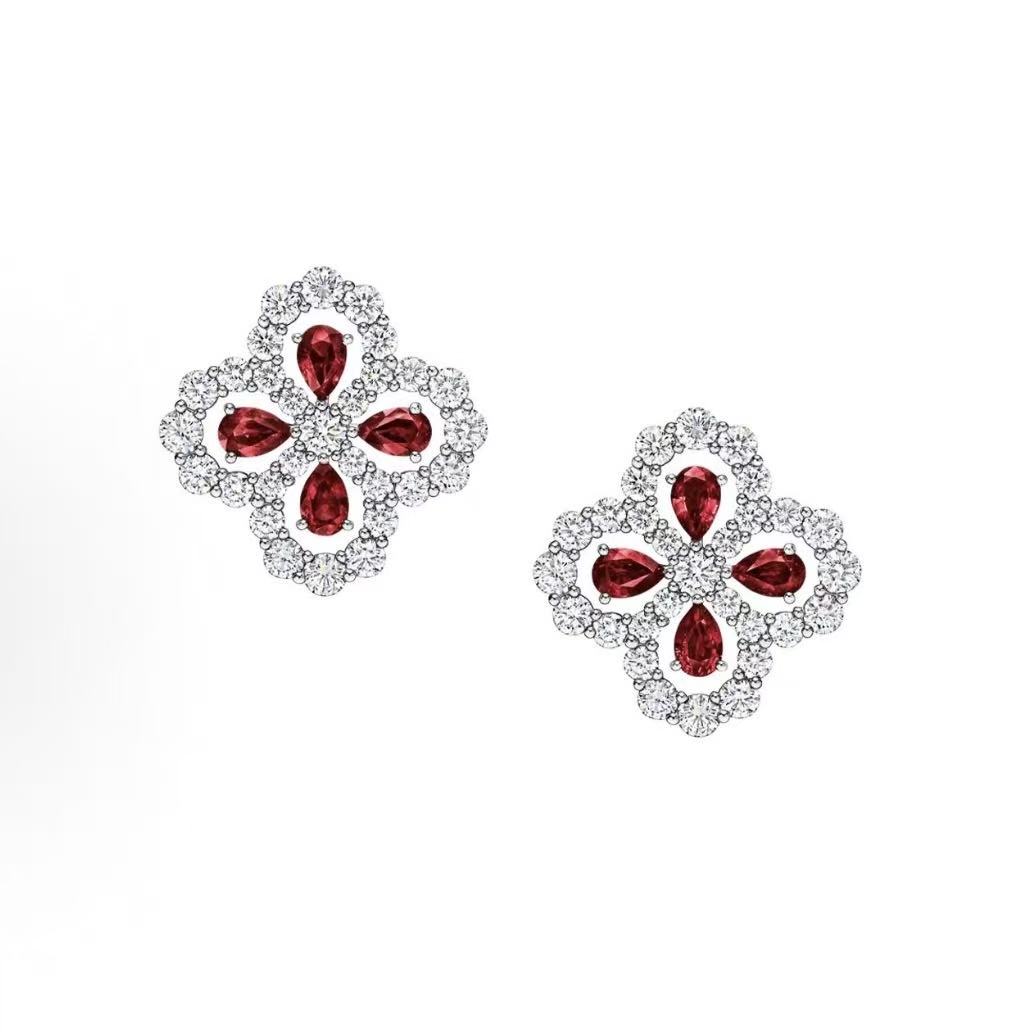 해리 윈스턴 오픈워크 세팅 다이아몬드 이어링 여성 레드