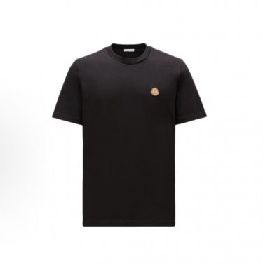 몽클레르 솔리드 로고 패치 라운드넥 반팔 티셔츠 남성용 블랙 (탑몽X)