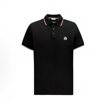 몽클레르 남성 솔리드 컬러 오버핏 폴로 반소매 티셔츠 블랙 (탑몽X)