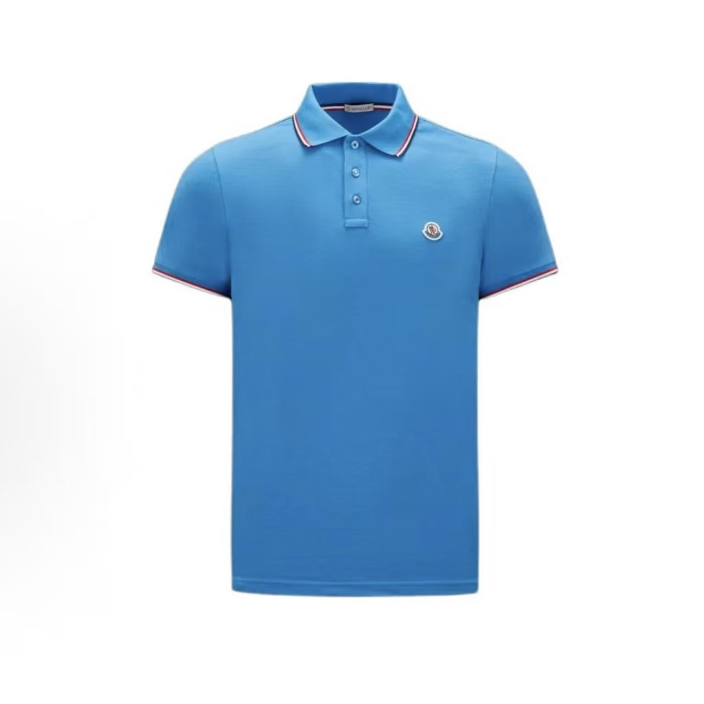 몽클레르 남성 솔리드 컬러 오버핏 폴로 반소매 티셔츠 블루 (탑몽X)