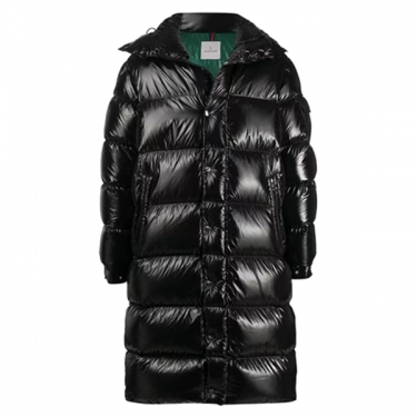 몽클레르 FW21 Hanoverian 시리즈 광택 솔리드 컬러 후드 미디 구스다운 패딩 블랙 (탑몽X)