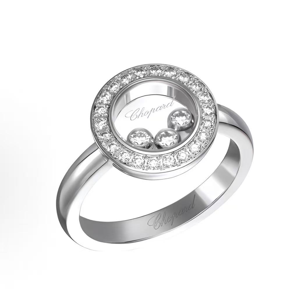 쇼파드 해피 다이아몬드 로고 장식 K골드 링 여성용 실버