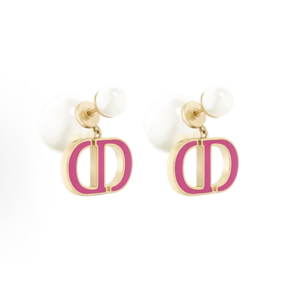 디올 CD 로고 비드 장식 레진 메탈 이어링 여성용 핑크