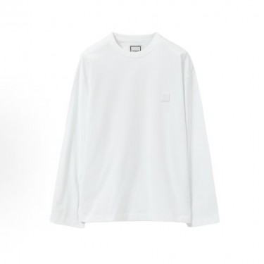 우영미 레터 플라워 드롭숄더 라운드넥 긴팔 티셔츠 남성용 화이트