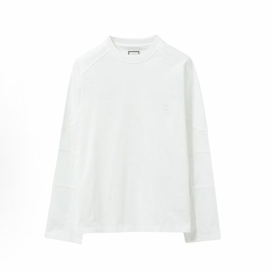 우영미 SS25 단색 캐주얼 라운드넥 긴팔 티셔츠 남성용 화이트
