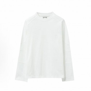 우영미 SS25 단색 캐주얼 라운드넥 긴팔 티셔츠 남성용 화이트