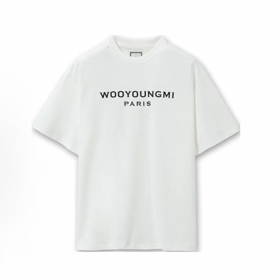 우영미 로고 프린트 라운드넥 반팔 티셔츠 남성용 화이트
