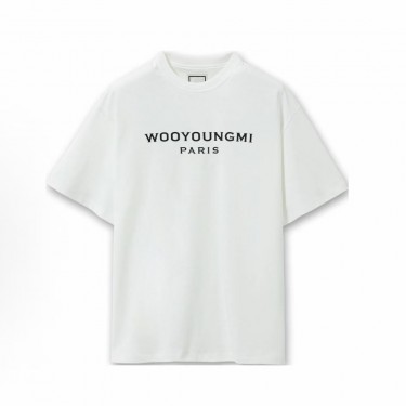 우영미 로고 프린트 라운드넥 반팔 티셔츠 남성용 화이트