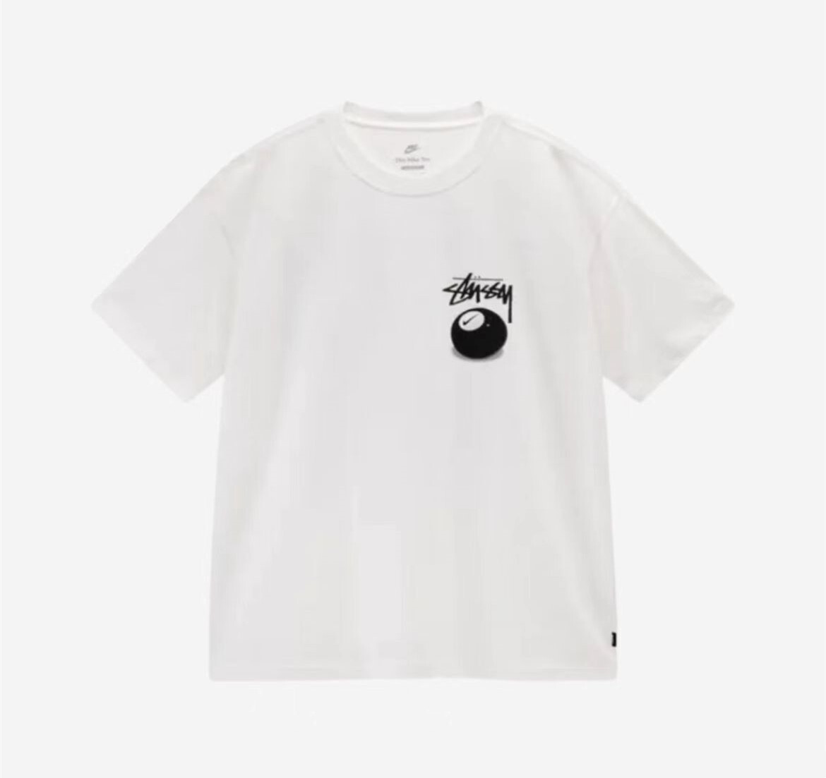 나이키 x 스투시 FW22 컬렉션 레터링 블랙 당구 프린트 빈티지 스포츠 반소매 티셔츠 화이트