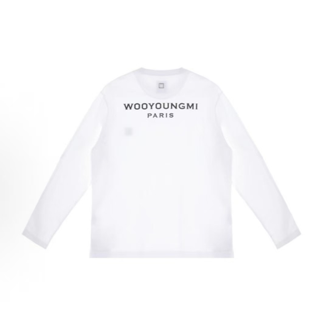 우영미 SS22 솔리드 크루넥 풀오버 롱슬리브 티셔츠 남성 화이트