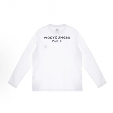 우영미 SS22 솔리드 크루넥 풀오버 롱슬리브 티셔츠 남성 화이트