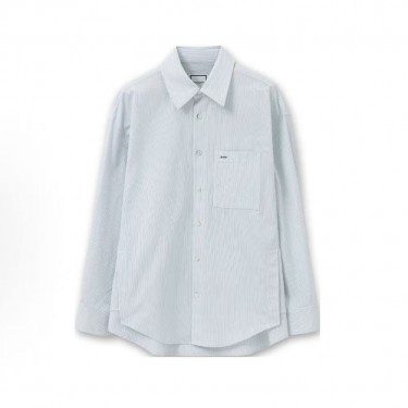 우영미스트라이프 싱글버튼 긴팔 셔츠 남성용 연블루
