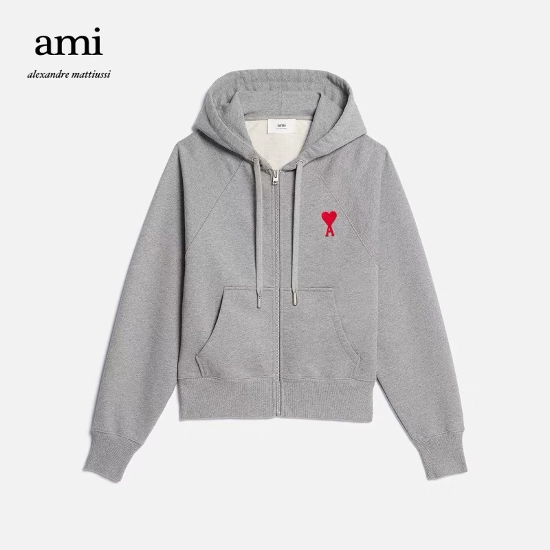 아미파리스 SS23 로고 엠블럼 프린트 지퍼 후드 스웨트셔츠 그레이 (탑아미공장)