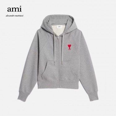 아미파리스 SS23 로고 엠블럼 프린트 지퍼 후드 스웨트셔츠 그레이 (탑아미공장)