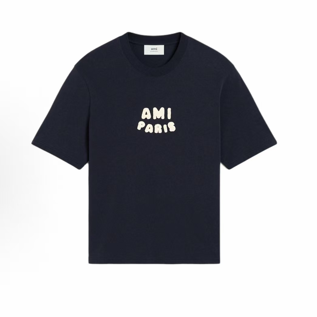 아미파리스 SS25 코튼 크로셰 로고 오버핏 반팔 티셔츠 블루  (탑아미공장)