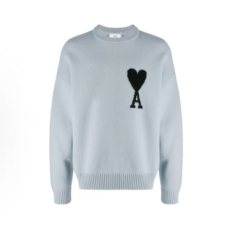 아미파리스 하트 레터링 자카드 라운드넥 루즈핏 니트 (탑아미공장)