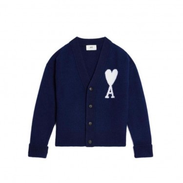 아미파리 하트 패턴 V넥 싱글 버튼 니트 가디건 (탑아미공장)