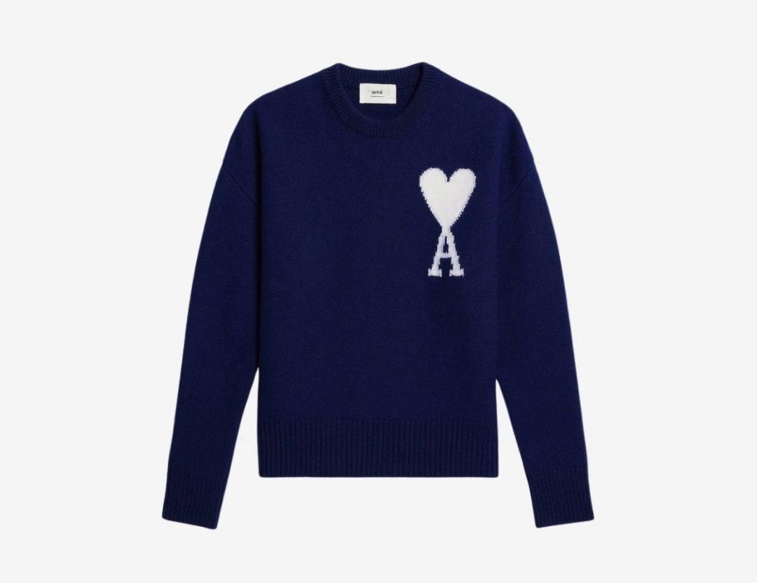 아미파리 남성 라운드넥 긴팔 니트 스웨터 딥 네이비 컬러 (탑아미공장)