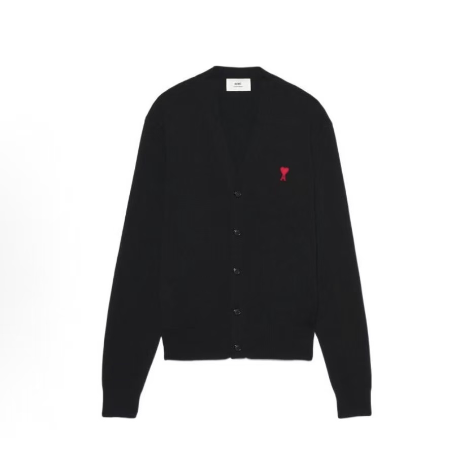 아미파리 SS22 스몰 하트 레드 라벨 로고 울 니트 남성용 블랙 (탑아미공장)