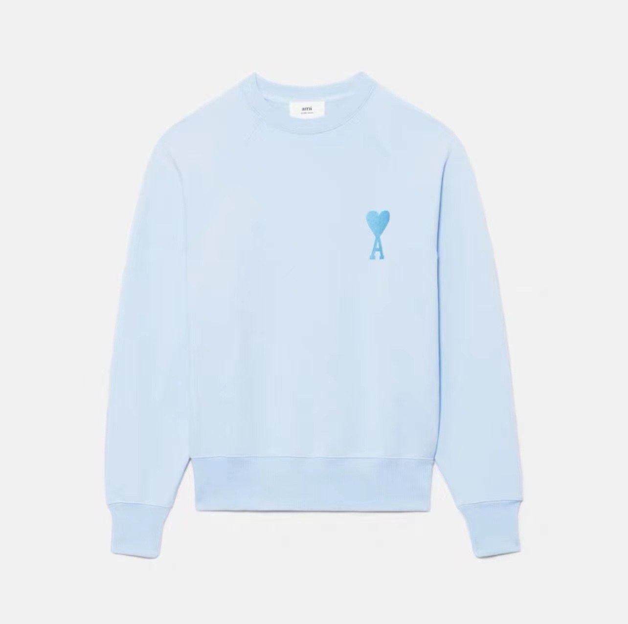 아미파리 SS22 하트 로고 자수 라운드넥 긴팔 맨투맨 남성용 블루 (탑아미공장)