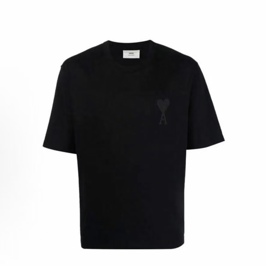 아미파리 SS22 캔디 컬러 하트 로고 자수 라운드넥 반팔 티셔츠 블랙 (탑아미공장)