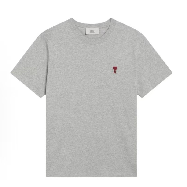 아미파리 단색 하트 로고 자수 라운드넥 루즈핏 반팔 티셔츠 그레이 (탑아미공장)