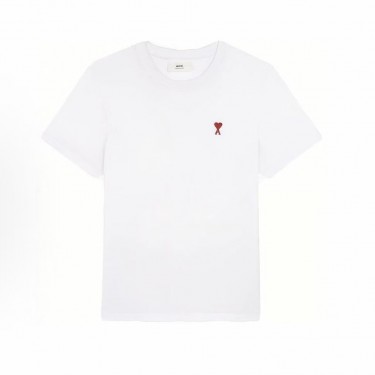 아미파리 단색 하트 로고 자수 라운드넥 루즈핏 반팔 티셔츠 화이트 (탑아미공장)