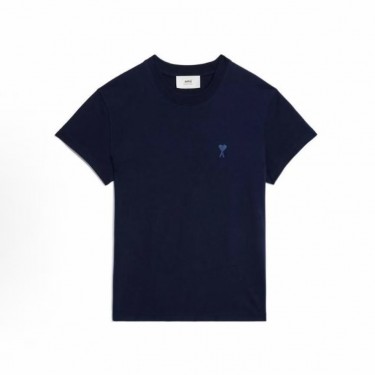 아미파리  SS23 솔리드 컬러 하트 자수 라운드넥 반팔 티셔츠 네이비 (탑아미공장)