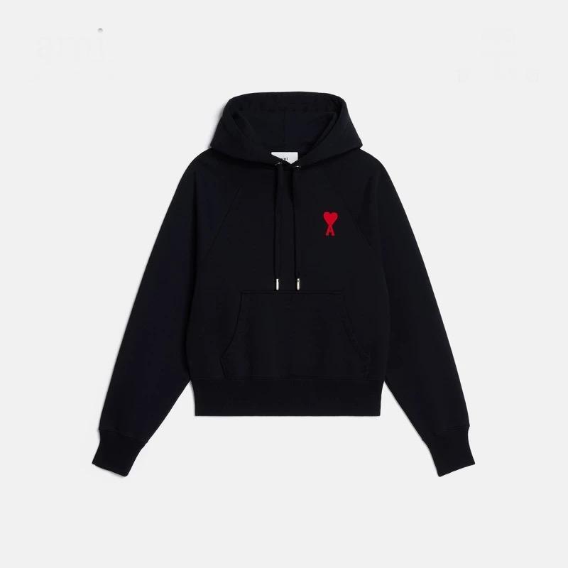 아미파리 SS23 로고 자수 솔리드 컬러 캐주얼 풀오버 스웨트셔츠 남성용 블랙 (탑아미공장)