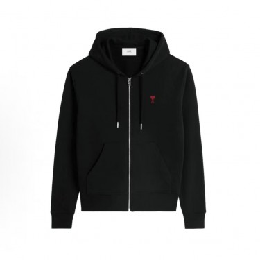 아미파리 FW24 레드 하트 코튼 집업 슬림핏 후드 스웨트 재킷 블랙 (탑아미공장)