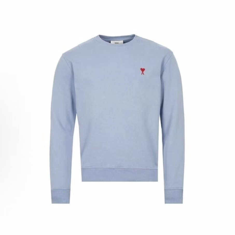 아미 파리 FW24 레드 하트 캐주얼 코튼 풀오버 긴팔 라운드넥 스웨트셔츠 스카이 블루 (탑아미공장)