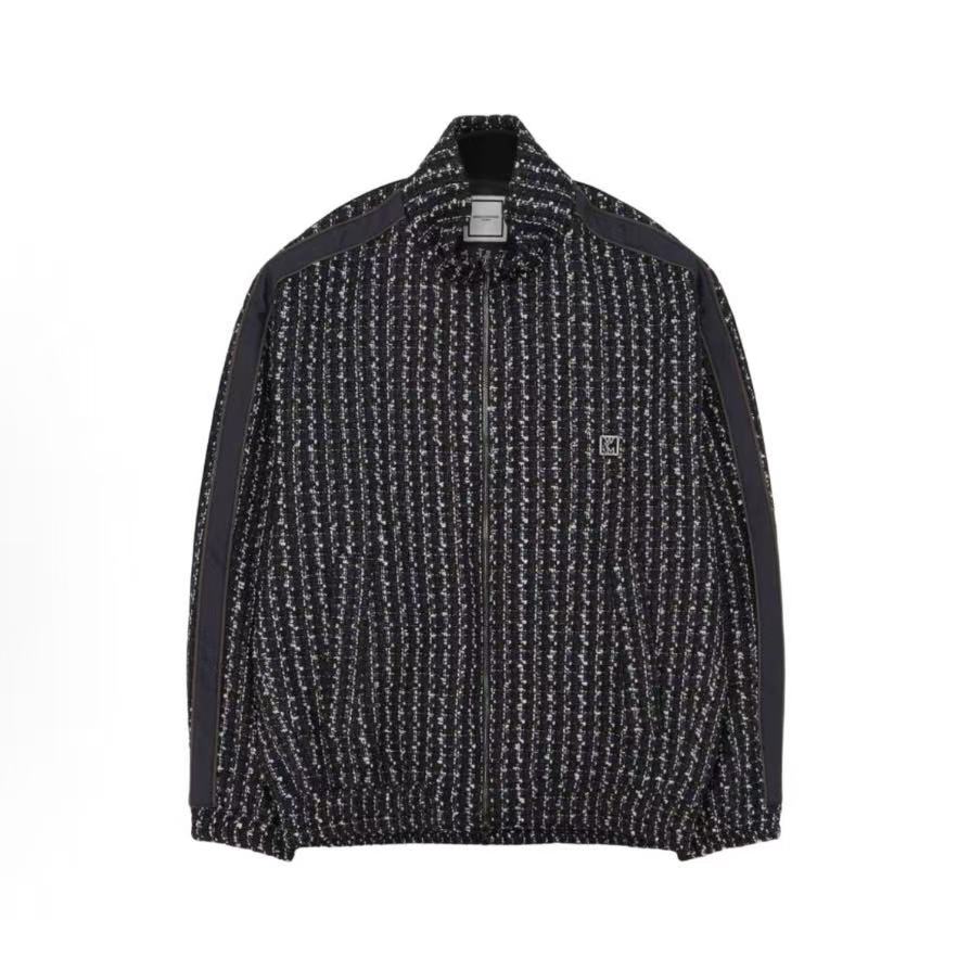 우영미 트위드 믹스 컬러 하이넥 지퍼 긴소매 재킷