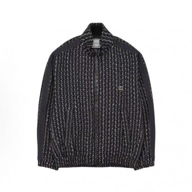 우영미 트위드 믹스 컬러 하이넥 지퍼 긴소매 재킷