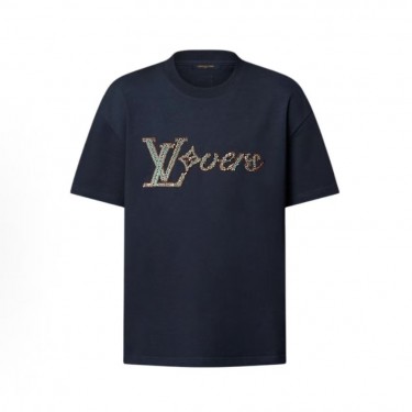 루이비통 FW24 로고 레터 프린트 크루넥 반팔 티셔츠 남성용 딥 네이비 (X공장)