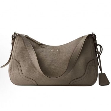 프라다 에메 보르사 아 스팔라 레터링 로고 스웨이드 라지 숄더백 1BC280 그레이