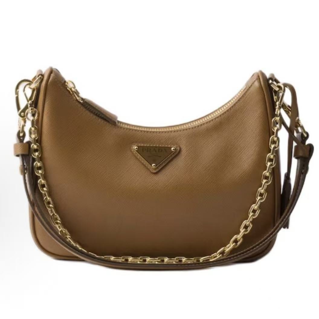 프라다 리에디션 사피아노 에나멜 삼각 로고 레더 미니 숄더백 1BC204 브라운