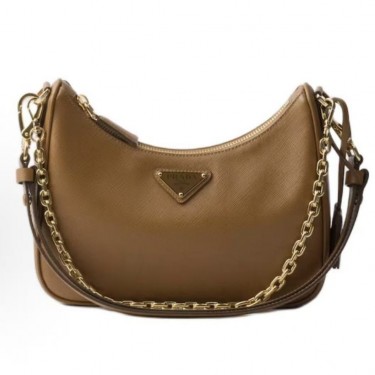 프라다 리에디션 사피아노 에나멜 삼각 로고 레더 미니 숄더백 1BC204 브라운