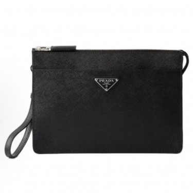 프라다 사피아노 시그니처 로고 레더 클러치 미디엄 2VF032