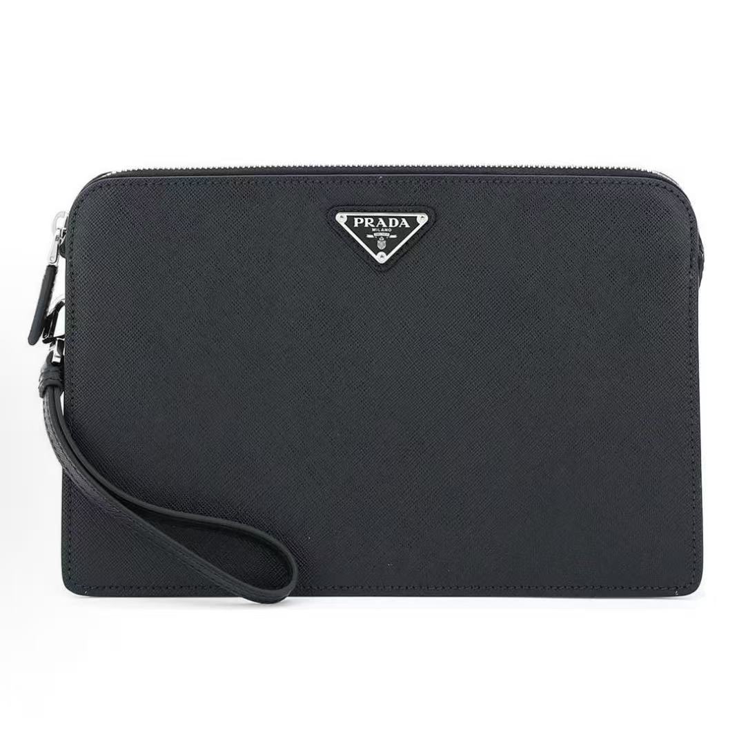 프라다 사피아노 레더 지퍼 클러치 블랙 2VF056