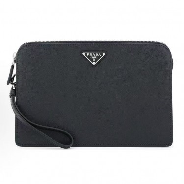 프라다 사피아노 레더 지퍼 클러치 블랙 2VF056
