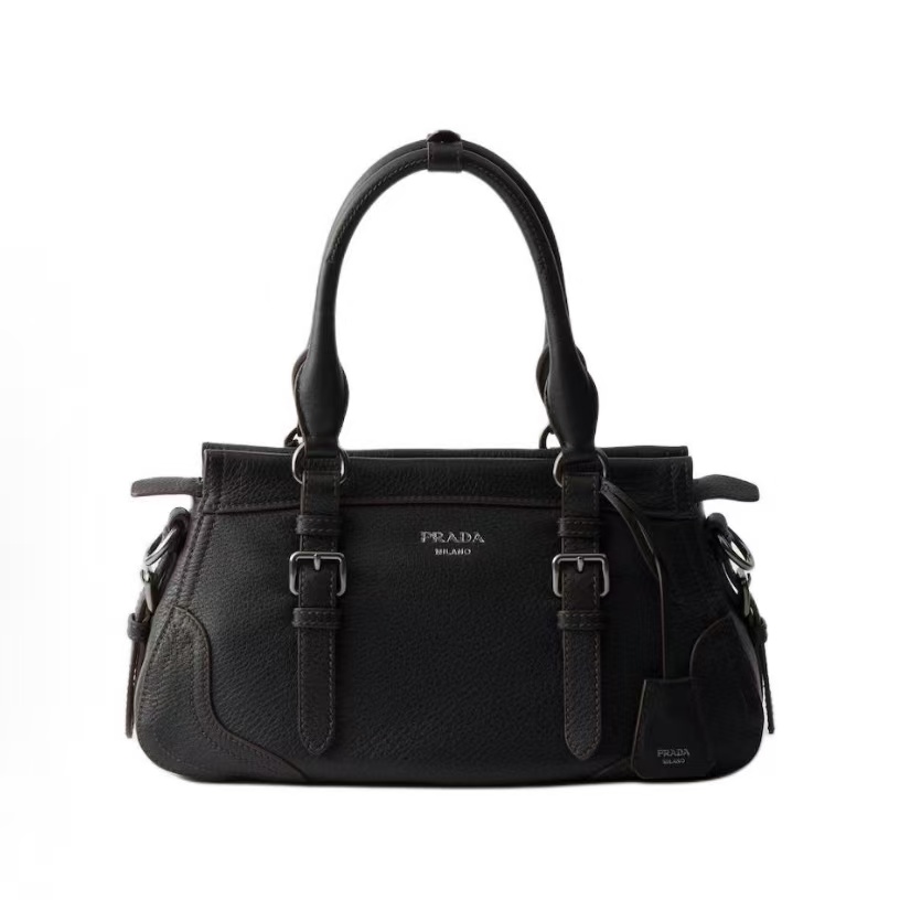 프라다 엠보싱 레터링 로고 레더 토트 쇼퍼백 1BG604 블랙