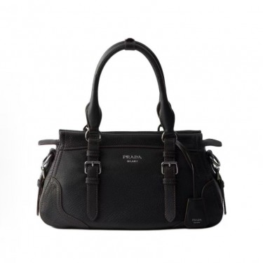 프라다 엠보싱 레터링 로고 레더 토트 쇼퍼백 1BG604 블랙