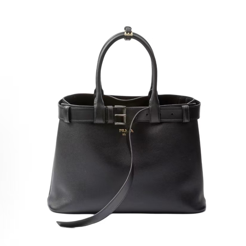 프라다 버클 엠보싱 레터링 로고 가죽 숄더크로스 토트백 라지 1BA416