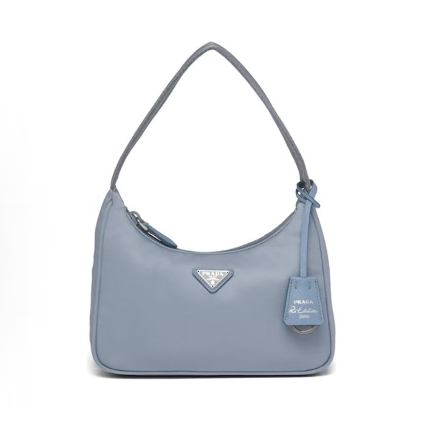 프라다 리에디션 트라이앵글 로고 나일론 미니 토트백 1N204M 스카이 블루